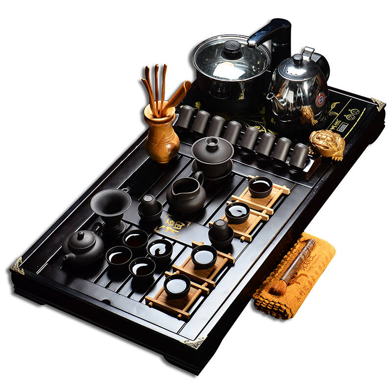 永利汇 四合一茶具套装功夫茶具 特价汝窑紫砂整套茶具套装电磁炉实木