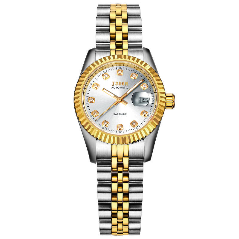 金仕盾(jsdun)全自动机械表女表 时尚钢带间金夜光机械腕表女 防水