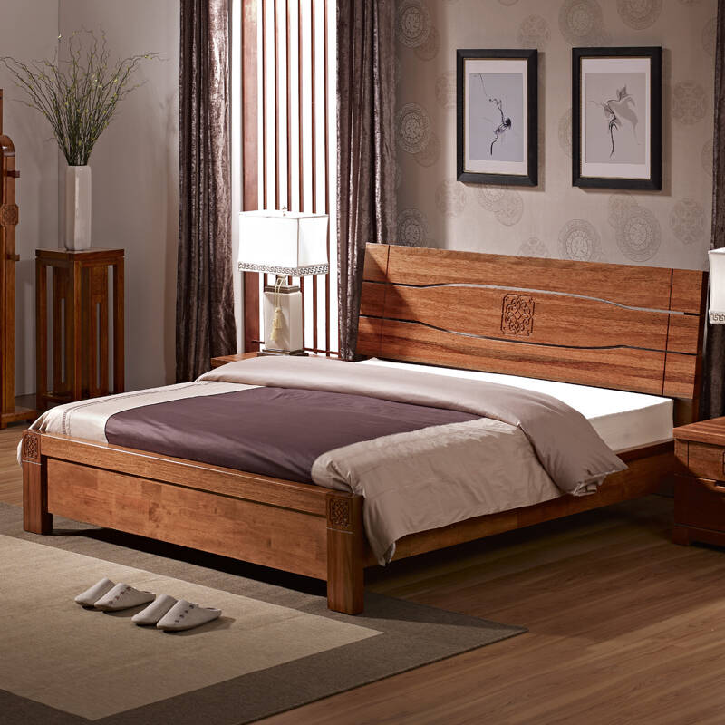 作木坊 实木床 简约中式实木家具卧室双人床 海棠木床a801 标准框架床