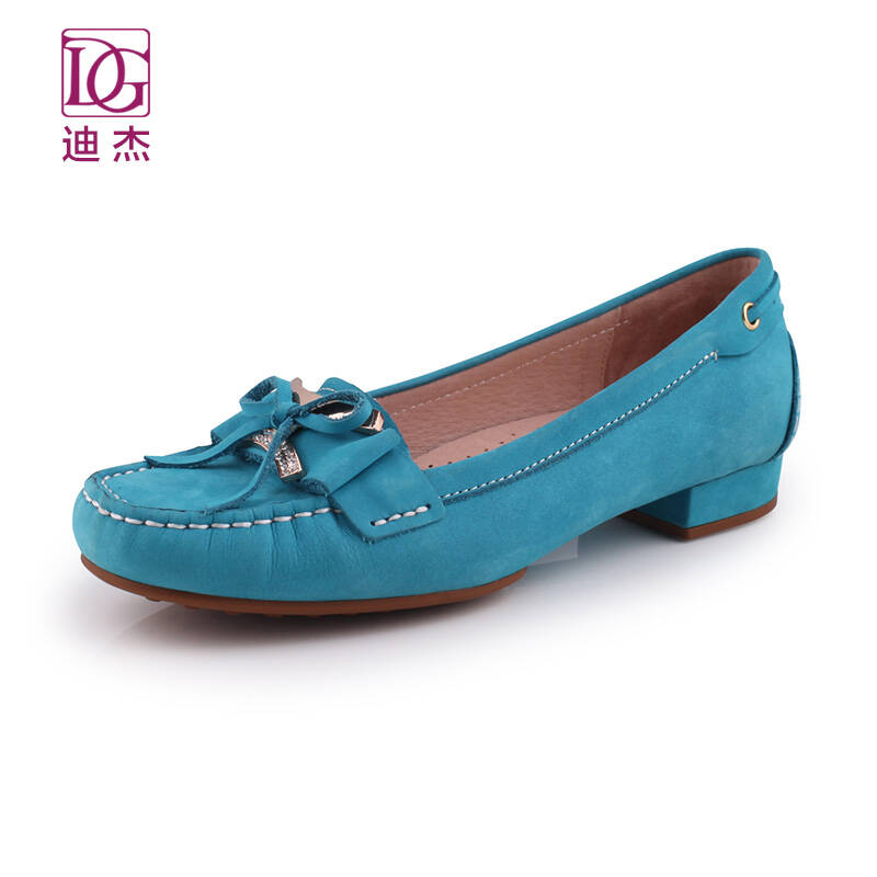 dg迪杰女鞋春秋单鞋 真皮磨砂皮蝴蝶结舒适圆头浅口低跟休闲鞋an
