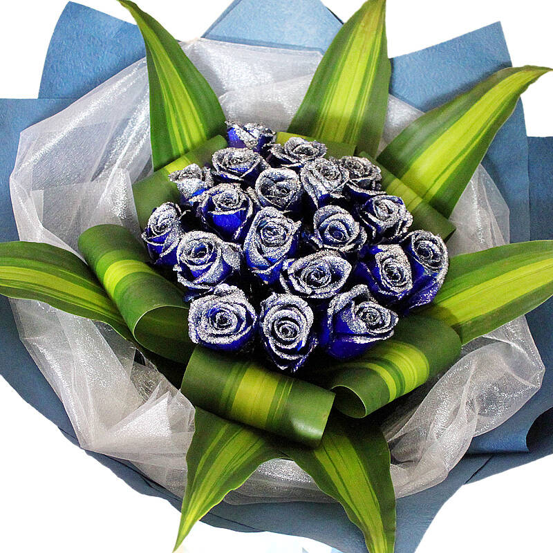 19朵蓝玫瑰花束送同城速递情人节圣诞节七夕生日送花全国鲜花 19枝蓝