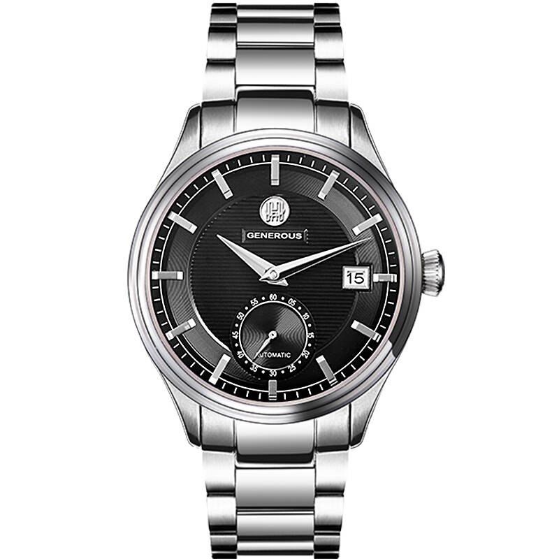 豪情(generous)男士手表机械表瑞士男表全自动防水男式腕表 黑色 皮带