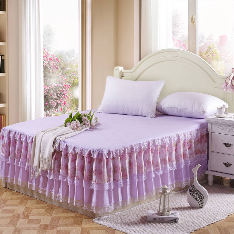 博爱娜 韩版床裙 蕾丝花边公主风床裙 单品床罩式床单 雅韵公主-紫色