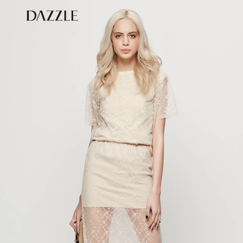 【京东专供】dazzle地素 夏季新品 蕾丝双层叠透短袖小上衣 232d328