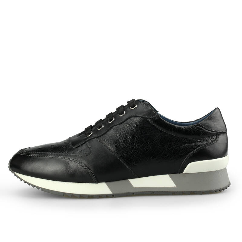 曼克尚品(mencco)新运动休闲潮流鸵鸟纹真皮鞋头层牛