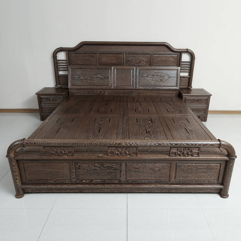 果真家具 红木家具鸡翅木高箱床中式仿古全实木双人床1.