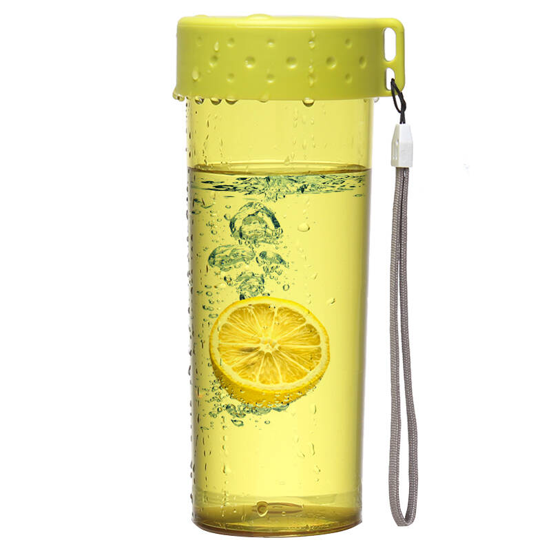 私家良品cica 塑料杯子防漏运动款 单层透明水杯带盖随手杯 绿色 480