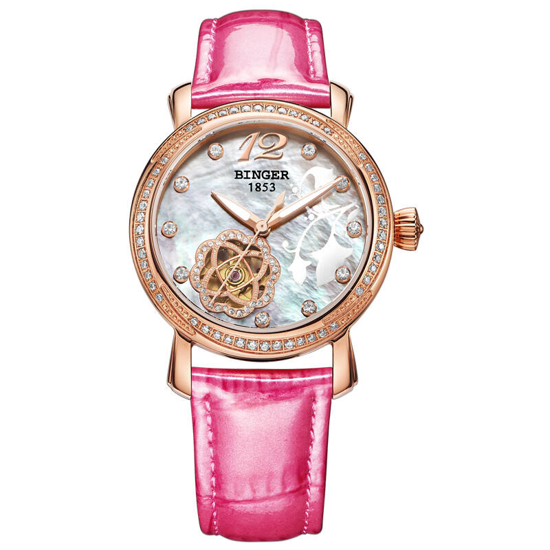 宾格(binger)手表女表全自动机械表时尚针皮带女表女士手表 a108a
