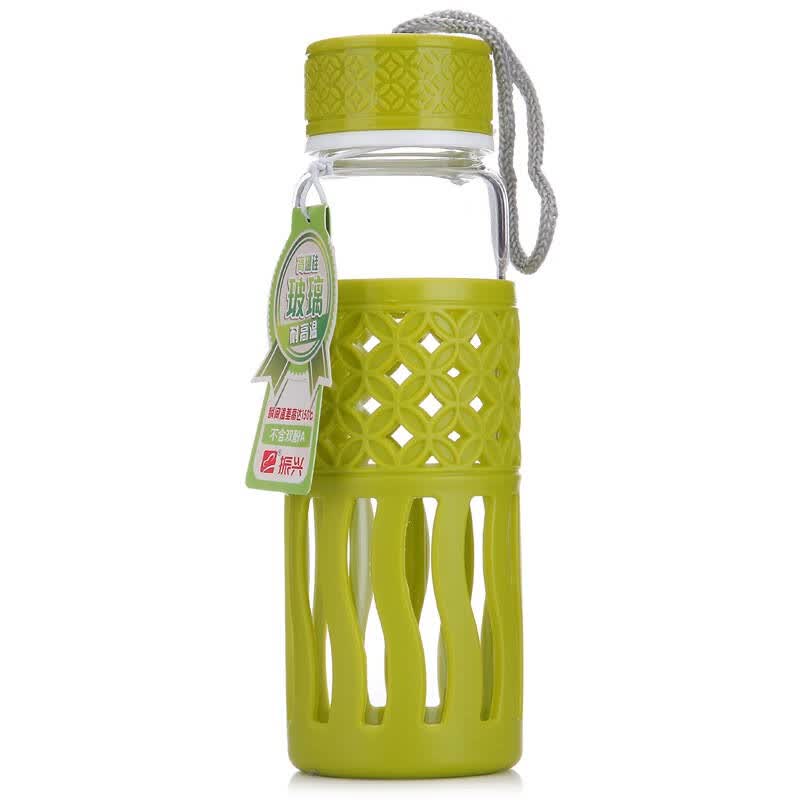 振兴 炫彩玻璃杯 时尚玻璃杯 便携旅行杯 防烫杯 运动水杯 绿色 300ml