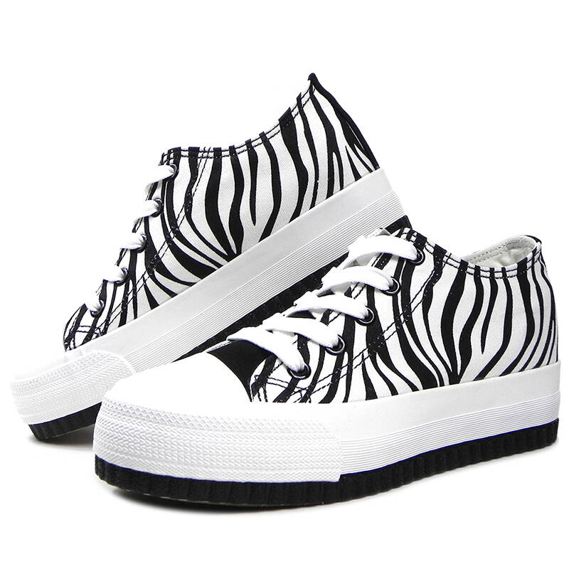 回力女式时尚斑马纹帆布休闲鞋 松糕底潮鞋wxy-651t 黑色 36