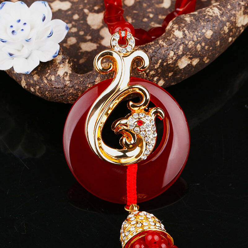 韩派 汽车挂件 红玛瑙汽车挂饰 车内饰品 摆件 车挂坠 凤舞九天