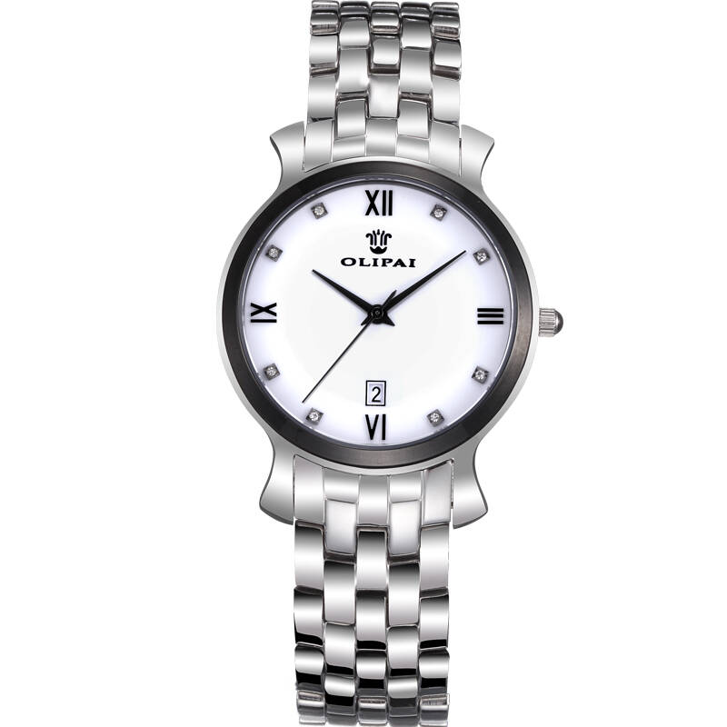 欧力派(olipai)时尚石英腕表精钢防水男士商务休闲手表jt9013 白色男