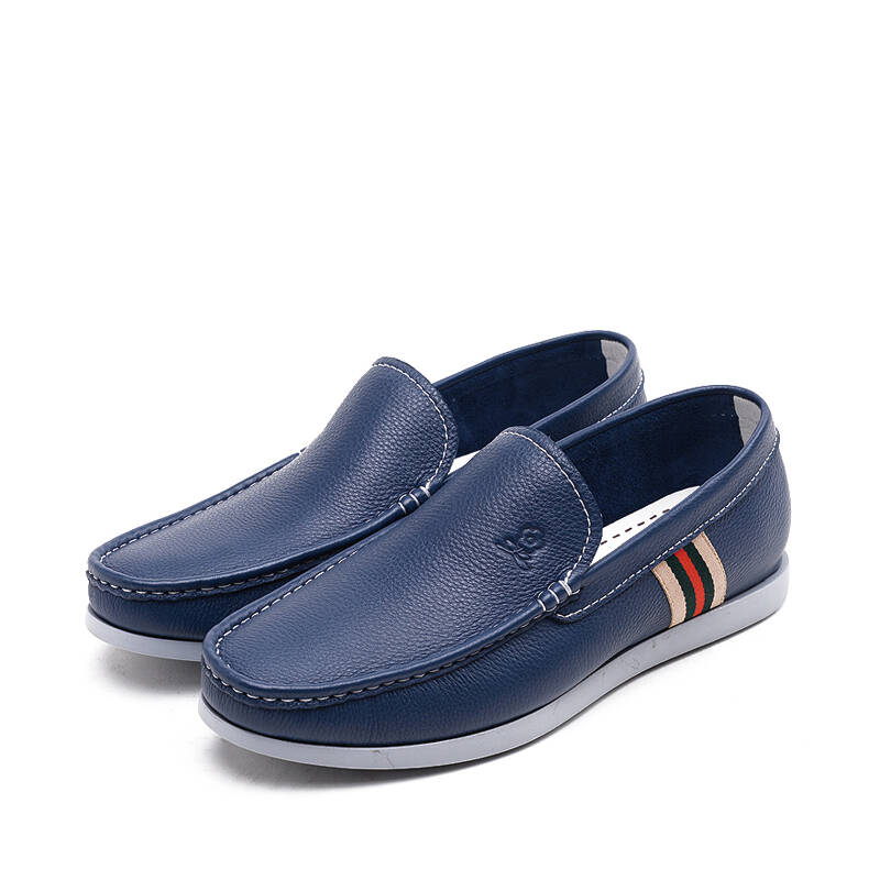 梦特娇男鞋休闲柔软摔皮头层男士皮鞋 蓝色 39