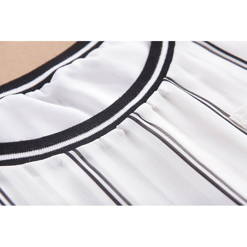 新 又见小夕 2015夏季新款女装气质韩版条纹t恤修身短袖雪纺衫 152301