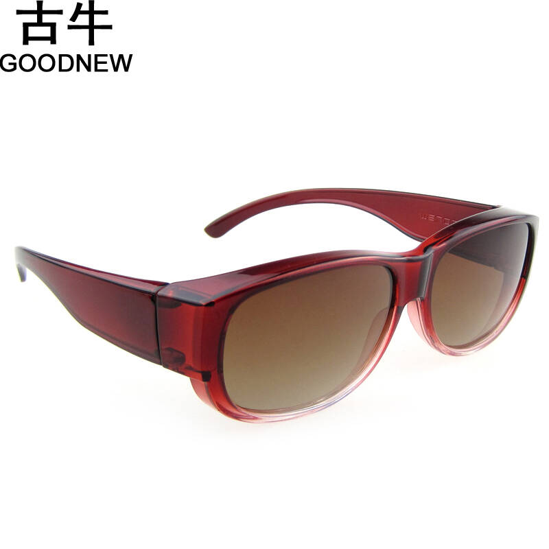 古牛(goodnew)近视太阳镜偏光套镜司机驾驶墨镜3020 渐进红框渐茶偏光