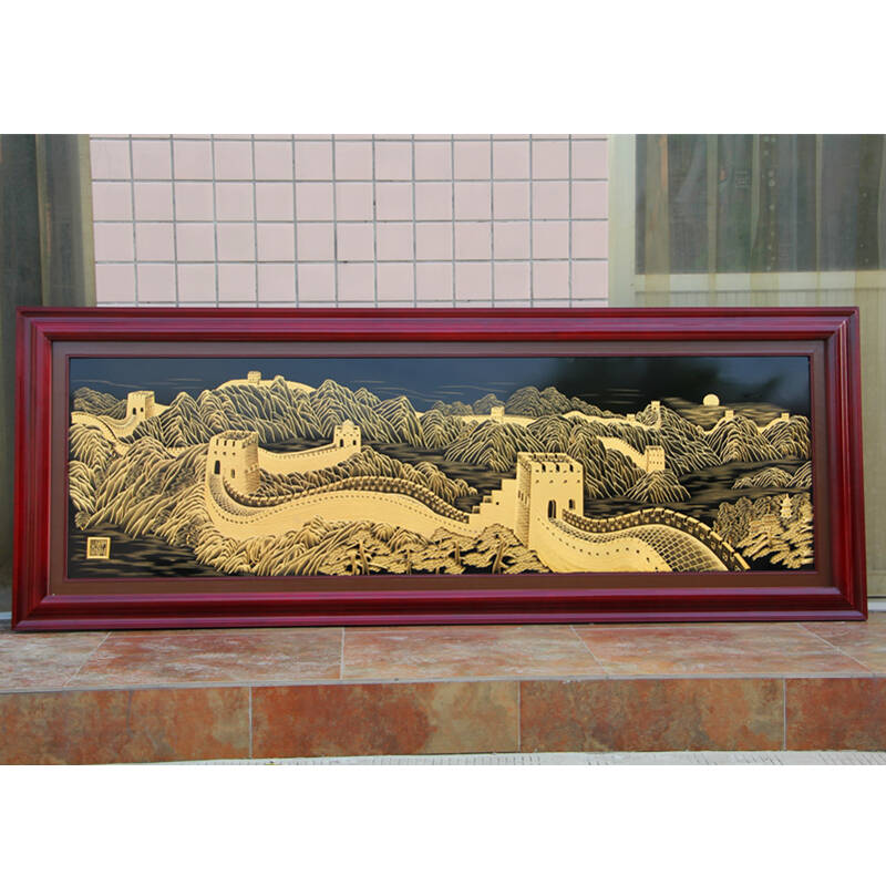 金雕画万里长城中国名画纯铜雕刻镀金铜版画挂画大幅壁画办公室会议室