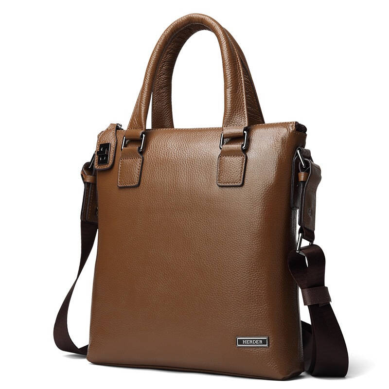 赫登尔(herder)男士竖款手提包 头层牛皮商务休闲竖款手提斜挎包 hd1