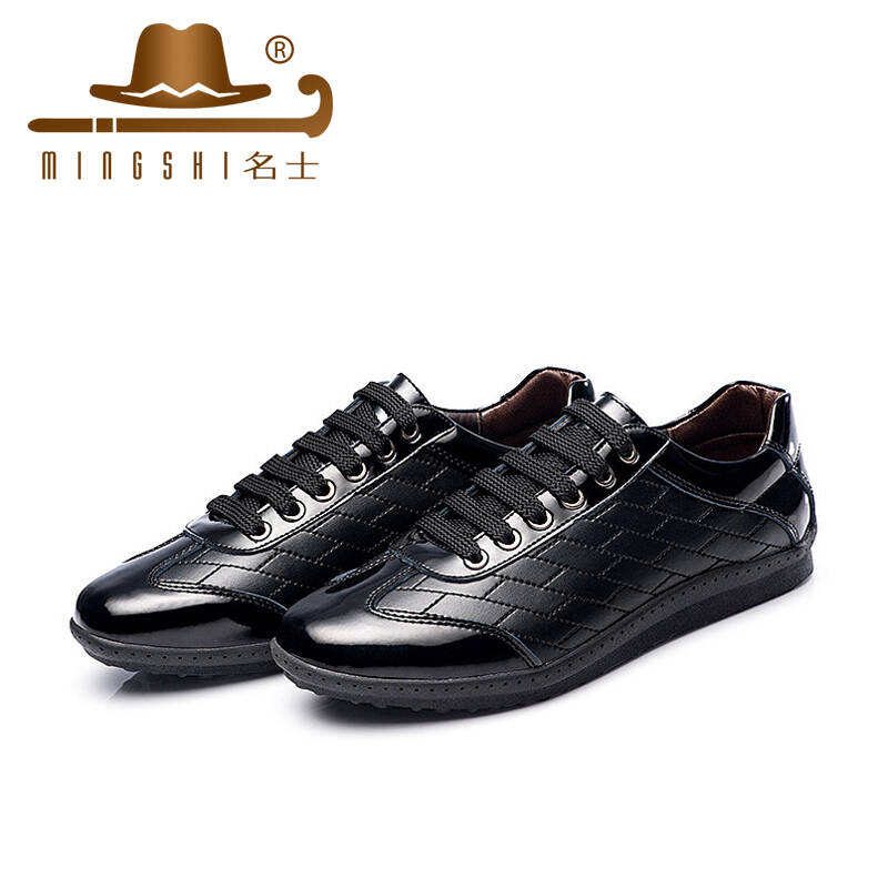 mingshi名士 新款头层皮男士运动休闲皮鞋 a1 黑色 41