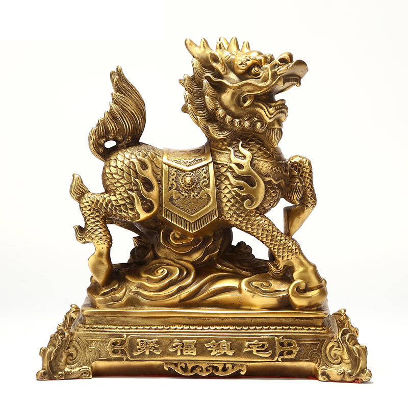 吉善缘 开光纯铜财富麒麟摆件 送子纳福招财麒麟风水大号镇宅0146