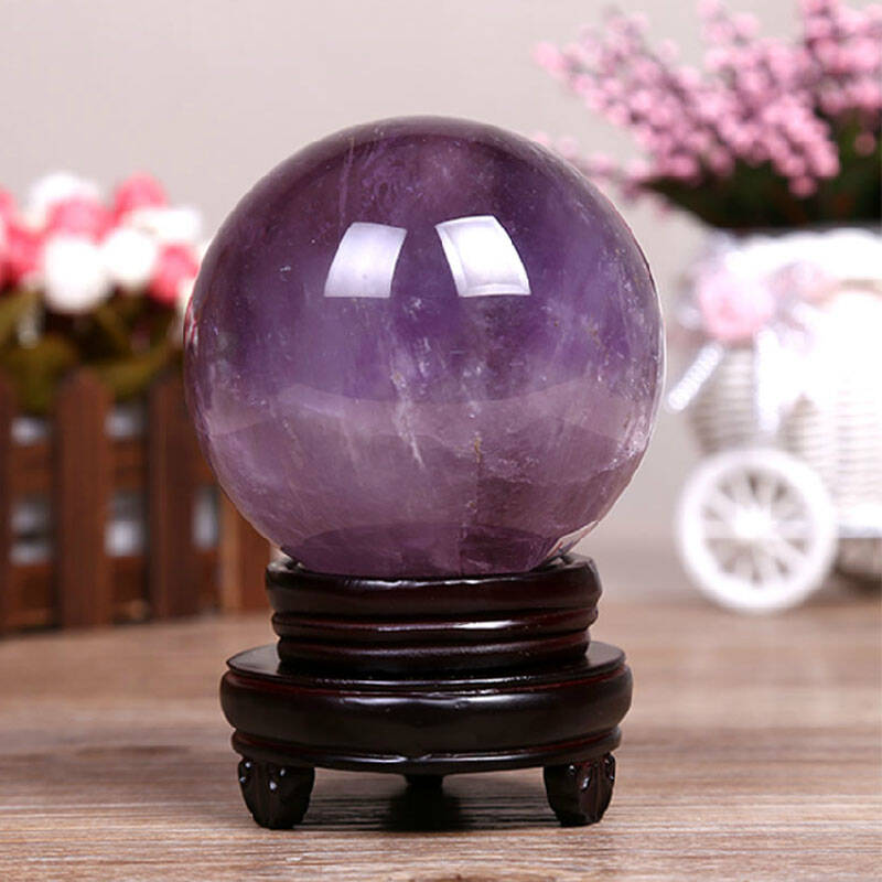 慈灵阁 天然紫水晶球摆件 招财风水转运球工艺礼品家居装饰品 直径4