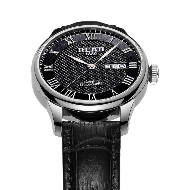 锐力(read)手表 商务男表石英表双日历皮带男士手表r6029g 黑面罗马