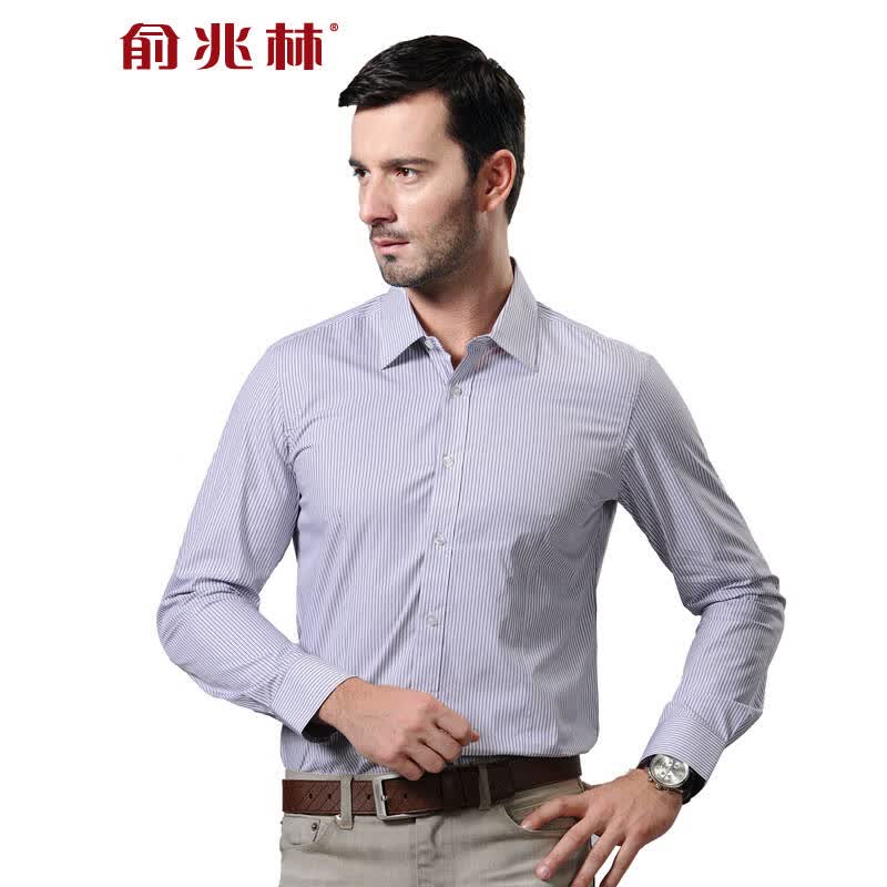 俞兆林2015新款男装 商务休闲长袖衬衫 男士修身条纹衬衣 g08-801 39