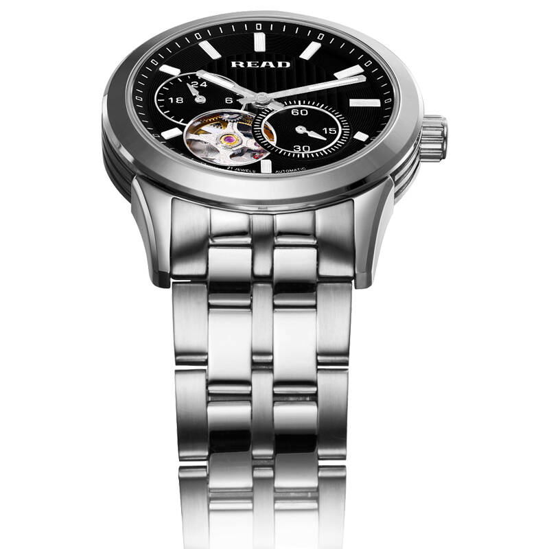 锐力(read)手表 钢表带机械男表r8006g 黑面钢带女表