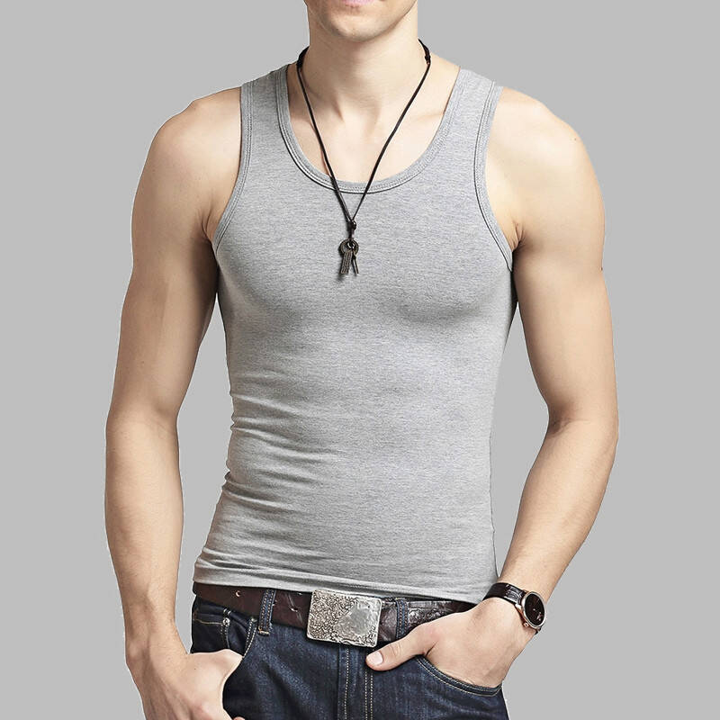 qcgo韩版修身罗纹莱卡棉背心 男士无袖工字背心紧身打底男式运动汗衫