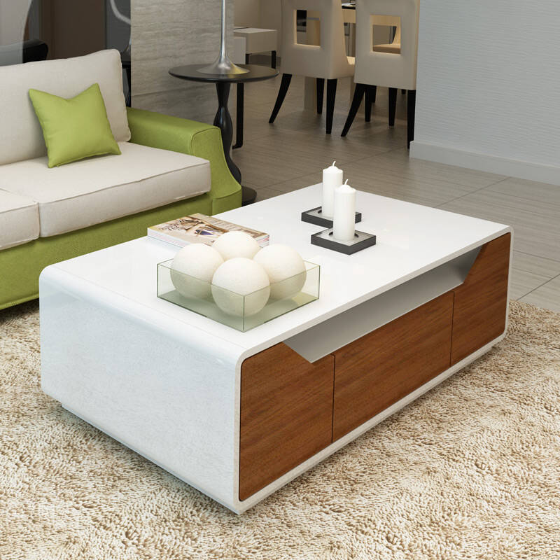 一米爱家具 简约现代储物茶几 小户型创意茶几 烤漆咖啡桌 胡桃木抽面