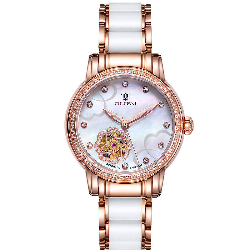 欧力派(olipai)手表女贝母面皮带全自动机械表防水女士手表jt7051l 间