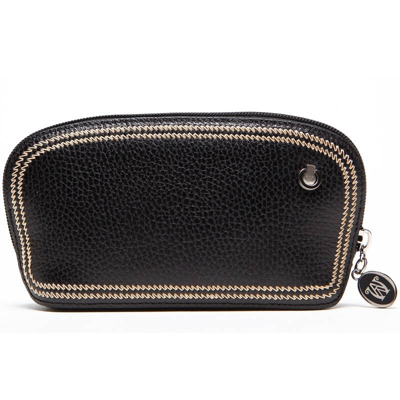 万里马(wanlima)女士手拿包纯色牛皮荔枝纹零钱包50024600142黑色