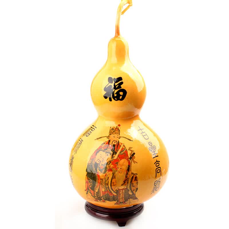 葫芦摆件木葫芦带底座大号葫芦化煞保平安 福禄寿三星葫芦高约32cm