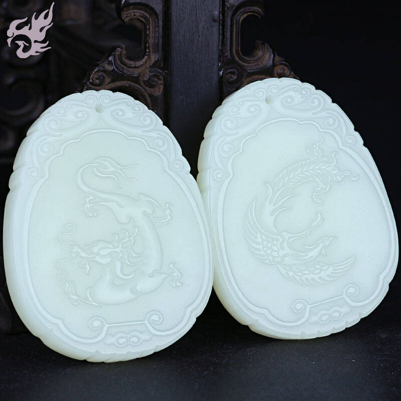 玉友 和田玉龙凤对佩吊坠男女情侣款挂件富贵如意玉石玉坠附证书 龙凤