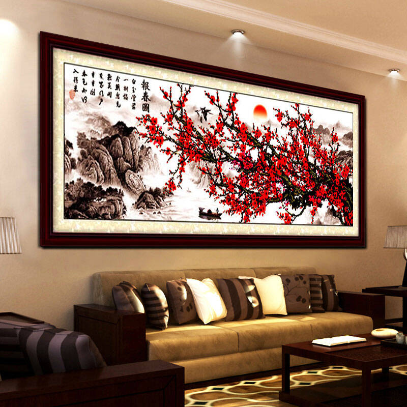 报春图梅花版 十字绣成品 大版不含框 画布尺寸190*65cm