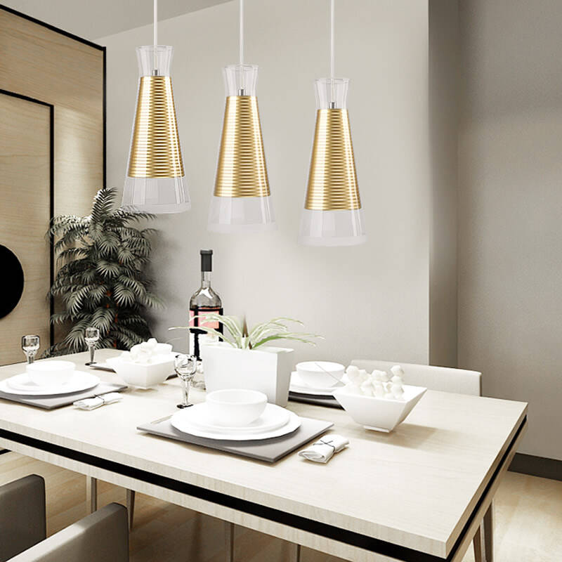 欧普照明 餐厅灯吊灯三头 现代简约创意吧台灯 灯饰灯具 透明玻璃灯罩