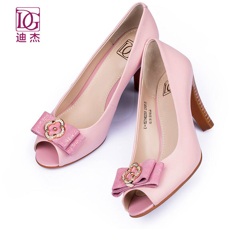 dg迪杰女鞋 春夏新款鱼嘴单鞋粗跟甜美系羊皮高跟鞋欧美潮l-152140259