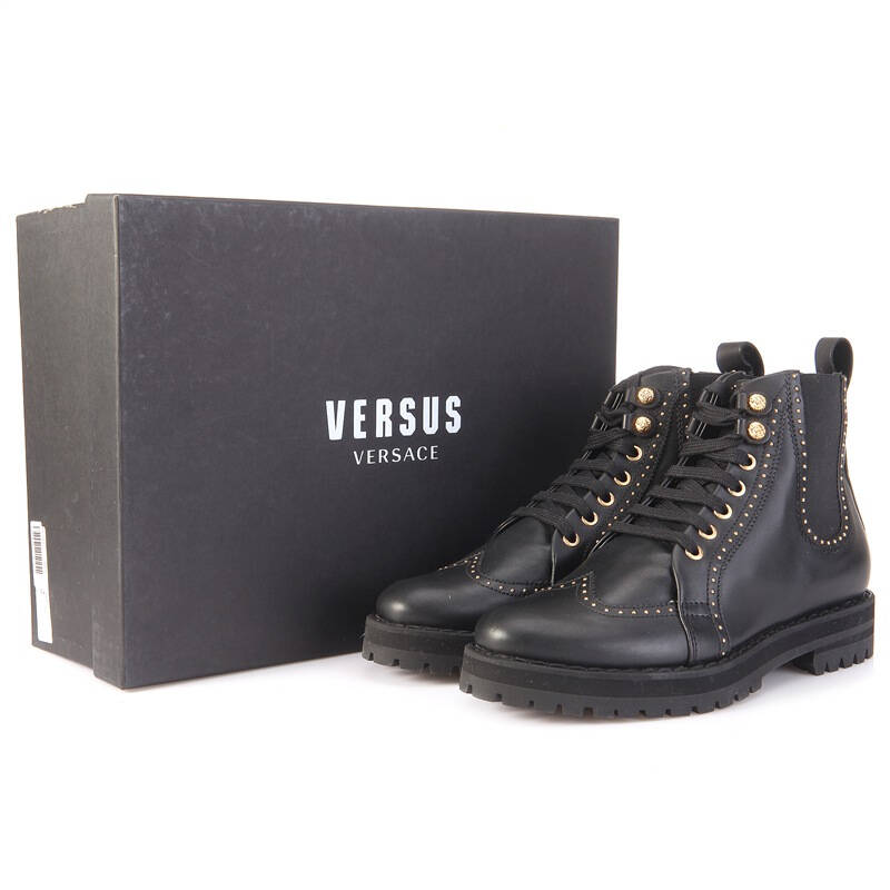 versace versus 范思哲 范瑟丝 男士黑色牛皮踝靴 fsu067c fvli f410