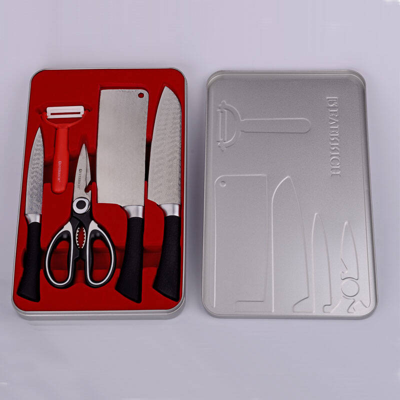 everrich 不锈钢镜光蚀刻纹5件套 铁盒装 切片刀/日厨刀/万用刀/瓜刨