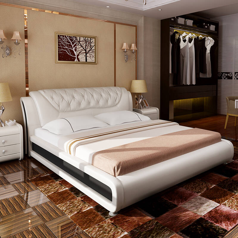 雅林 皮床头层真皮软床 高档双人床 皮艺软床婚床 812c 标准床身 1800