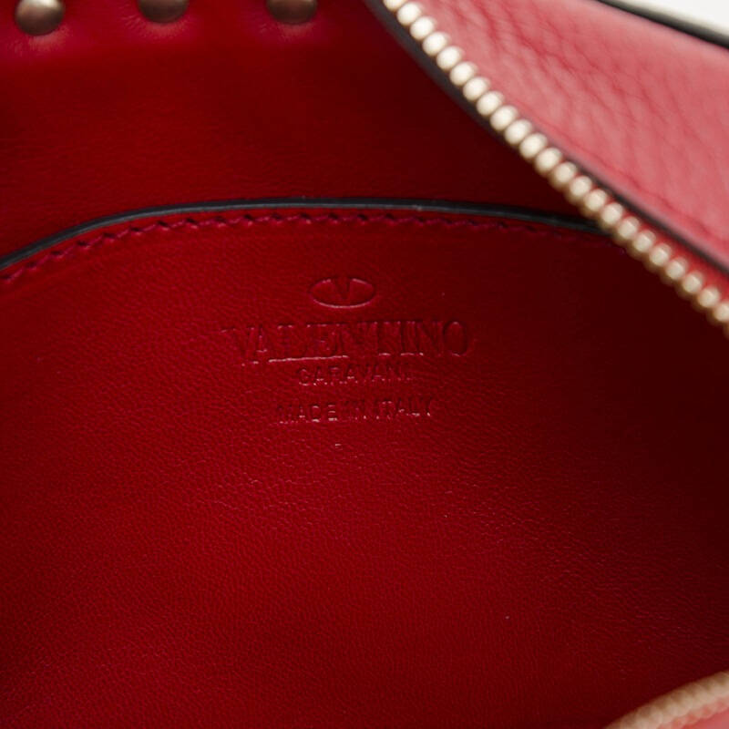 valentino garavani 华伦天奴 女士红色铆钉装饰织物配皮单肩斜挎包