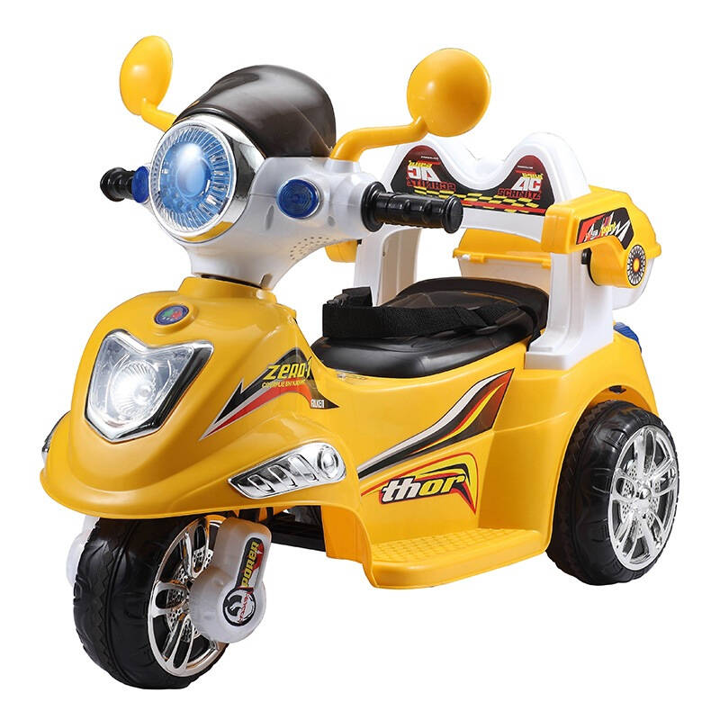 星巴达 儿童电动车三轮车摩托车 小孩警车宝宝童车可遥控抛光黄色