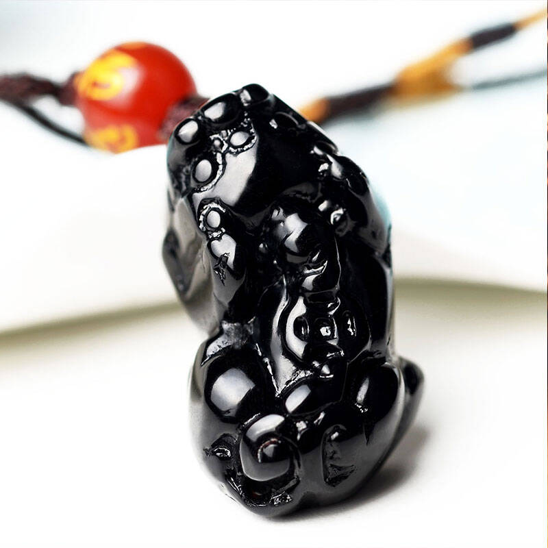 风水阁 人造黑曜石貔貅吊坠 男女项链饰品 小号 女款 编号x2964n1