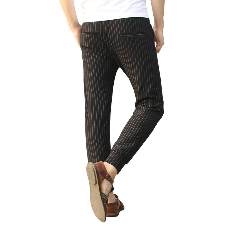 丹杰仕2015男士条纹休闲裤男 修身韩版小脚男裤长裤子 黑色 31