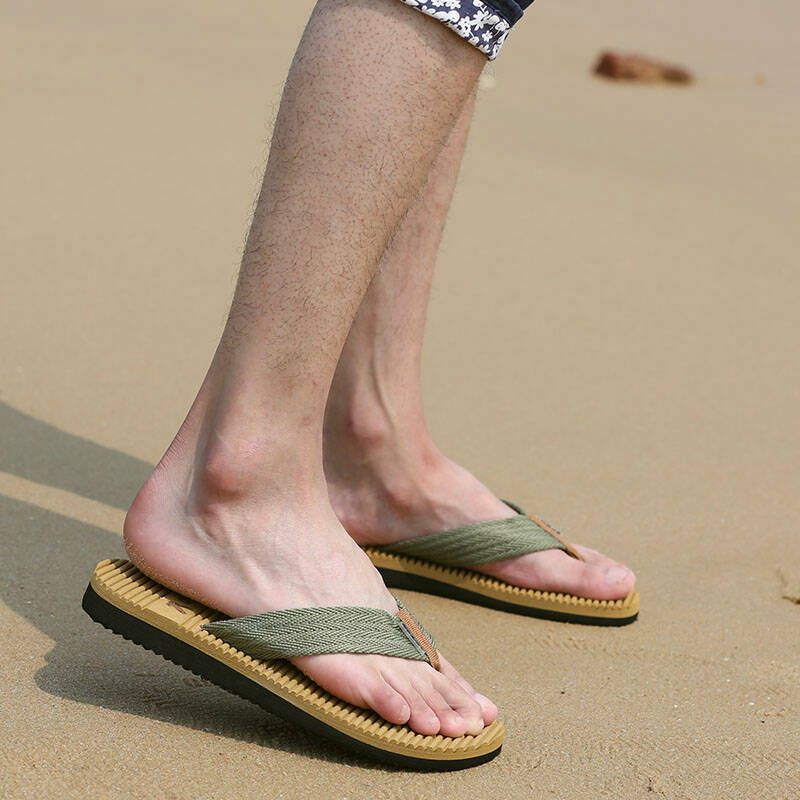 木纹男士人字拖鞋夏季凉拖夹脚防滑平跟凉鞋沙滩鞋英伦潮流男 绿色 44