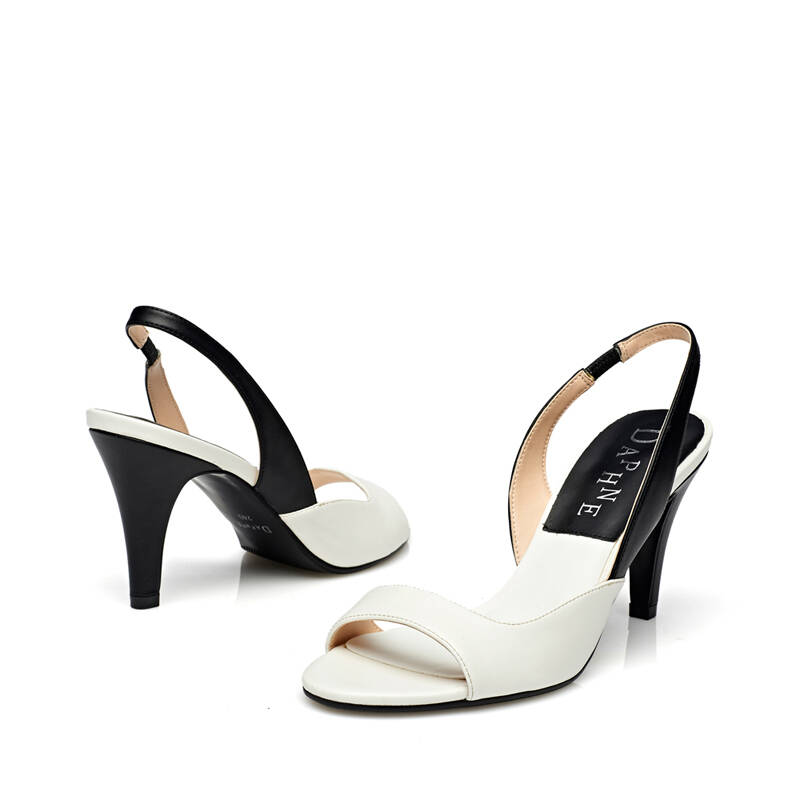 daphne/达芙妮 2015新款皮质高跟侧空撞色凉鞋女鞋1015303072 白色 37