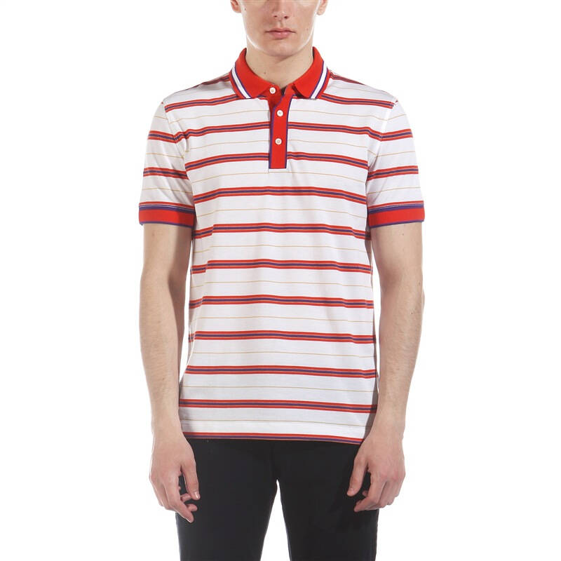 雨果博斯(hugo boss)男式 纯棉针织休闲衫 红白紫条纹 50196641803