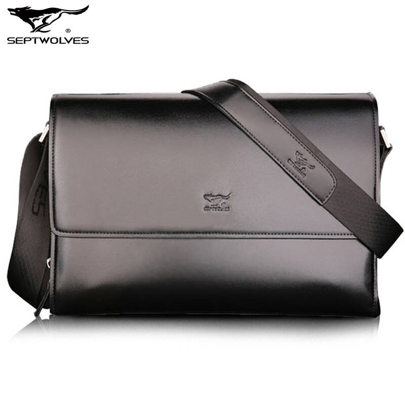 七匹狼(septwolves)男士单肩包黑色简约韩版商务公文包男式单肩斜挎包
