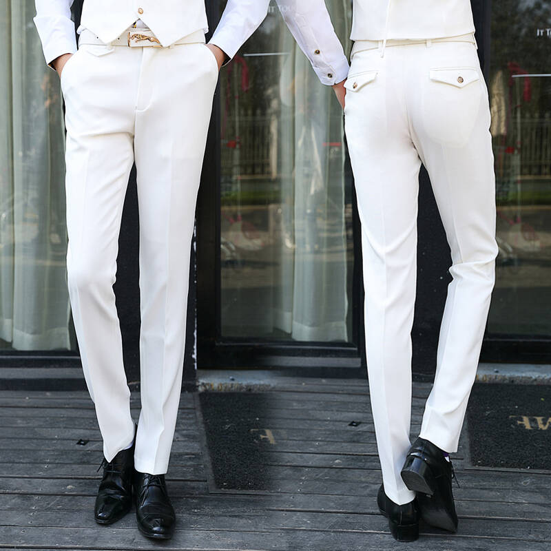 丹杰仕2015新款英伦修身男士商务正装免烫休闲韩版西装裤 白色 28