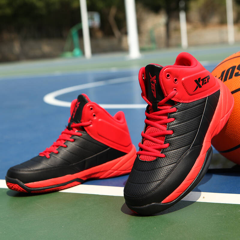 特步男鞋经典篮球鞋男运动鞋2016新款防滑耐磨跑步鞋 9971 黑红 41