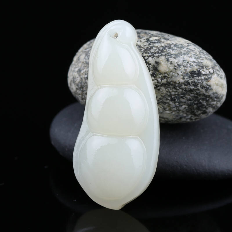 仁钰珠宝 天然和田玉青白玉连中三元玉坠 豌豆荚吊坠 附赠国检证书